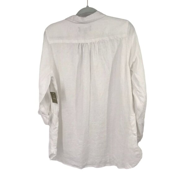 Jones & Co Womens White 100%  Linen  popover Top Size Large roll tab sleeve new - Picture 7 of 10
